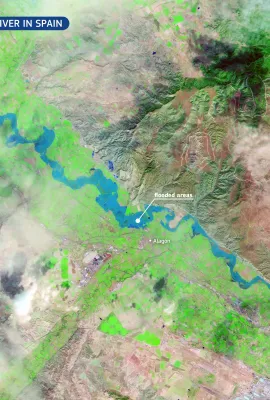 Floods along the Ebro River in Aragón, Spain