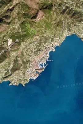 Monaco’s urbanised coast between the Maritime Alps and the sea