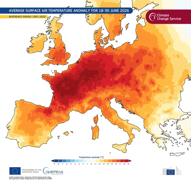 June 2026 was the second-warmest June globally