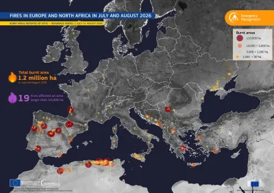 Map of fires in Europe and North Africa in July-August 2026