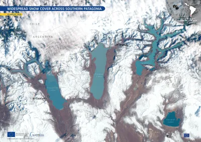 Sentinel-2 image of widespread snow cover across Southern Patagonia