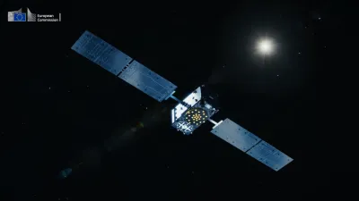 A photorealistic impression of a Galileo 1st Generation Satellite orbiting the Earth at around 23.000km. [Credits – European Commission]
