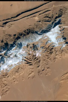 Snow in the Sahara Desert in Algeria