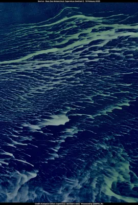 The sea ice coloured green in the Ross Sea