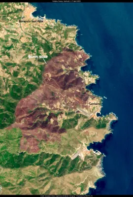 A wildfire affected Pyrénées-Orientales in France