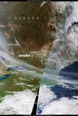 The smoke clouds generated by the wildfires ongoing in Canada reaches the Atlantic Ocean