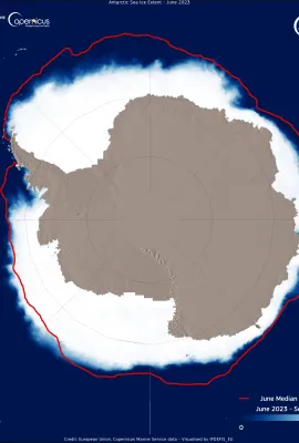 The Antarctic sea ice reaches the lowest level ever recorded in June