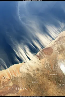 Multiple plumes of dust and sand from the Namib desert