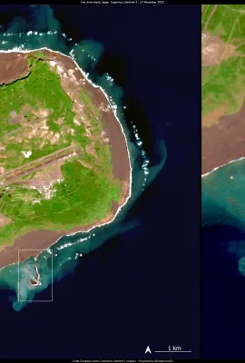 New volcanic island created by an underwater volcanic eruption in Japan