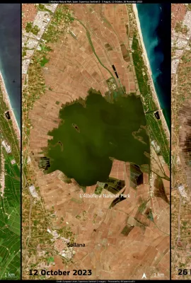 The waters of Spain’s Albufera lagoon change colour