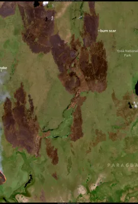 Wildfires affect Ypoá National Park, Paraguay