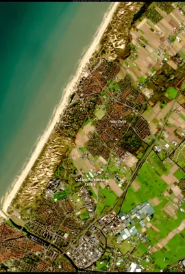 the image shows Noordwijk in the Netherlands and the Dutch North Sea coast