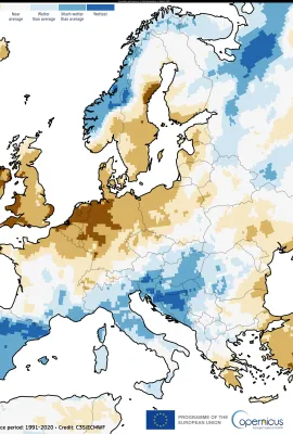 Precipitation anomaly in Europe, March 2025