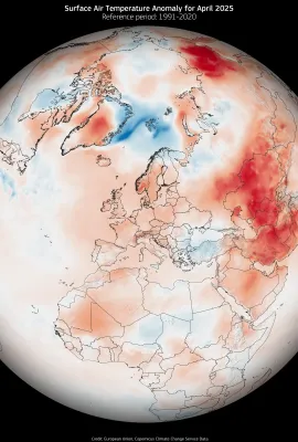 April 2025 was the second warmest April on record globally