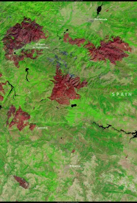 Wildfire burn scars along the Spain–Portugal border