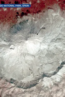 Historic snowfall on the Teide National Park, Spain
