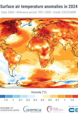 Copernicus Global Climate Report 2024 confirms last year as the warmest on record, first ever above 1.5°C annual average temperature