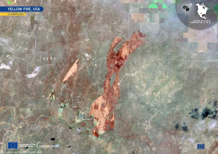 “Yellow Fire” scorches northwestern Texas, USA