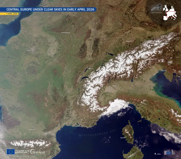 Central Europe under clear skies in early April 2026