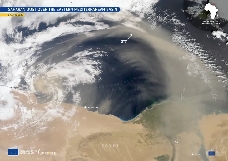 Saharan dust drifts across the Eastern Mediterranean Basin