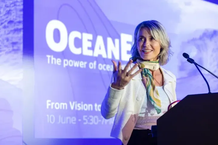 Lorena Boix Alonso, Deputy Director-General at the European Commission’s Directorate-General for Defence Industry and Space, speaks during the OceanEye High-Level Event held during Digital Ocean Week 2026. 