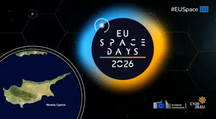A visual banner for the EU Space Days 2026 in Nicosia, Cyprus. The banner includes a satellite image of Cyprus, the text 'EU Space Days 2026' as well as the logos of the European Commission and the Cyprus Presidency of the Council of the European Union.