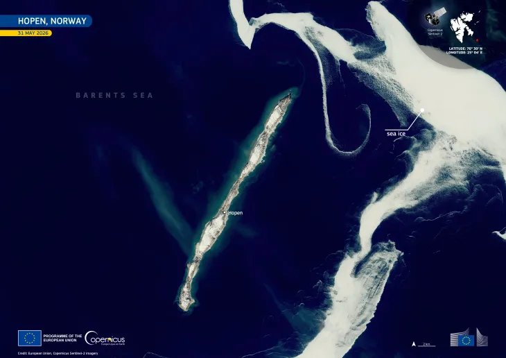 Sentinel-2 imagery of Hopen, Norway