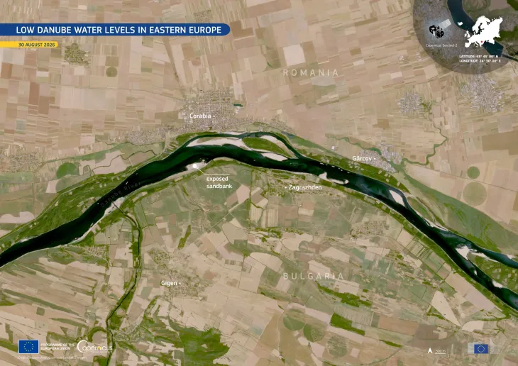 Sentinel-2 image of drought in Romania and Bulgaria