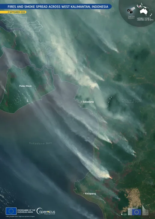 Copernicus Sentinel-2 image of wildfires in Indonesia