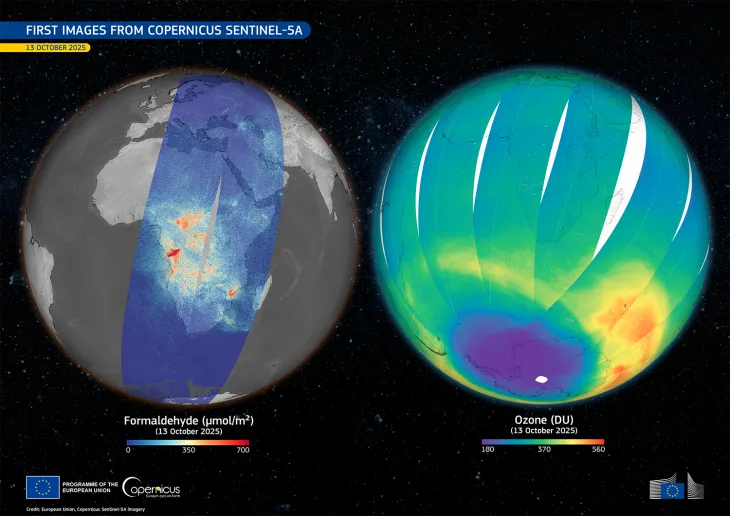 Copernicus Sentinel-1D and Sentinel-5A provide first images, marking important advances in earth and atmospheric monitoring