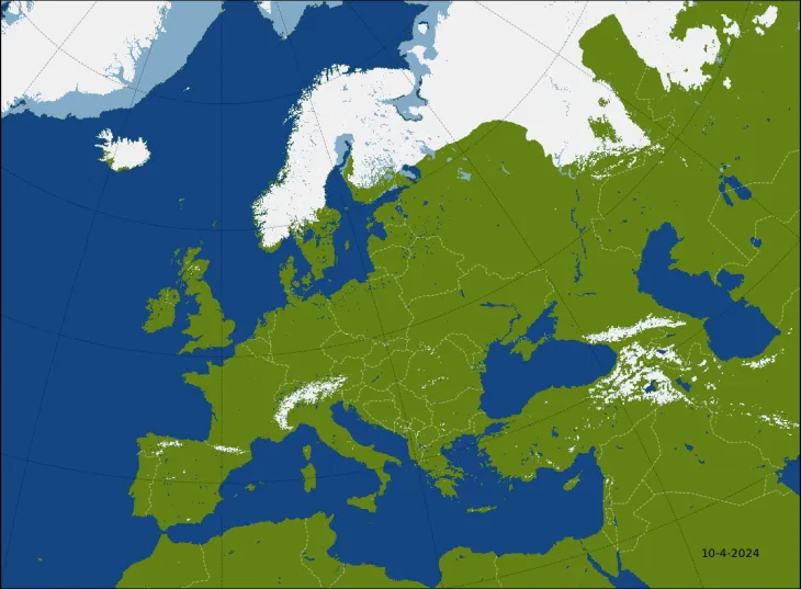 Snow cover in Europe - online service, updated every day