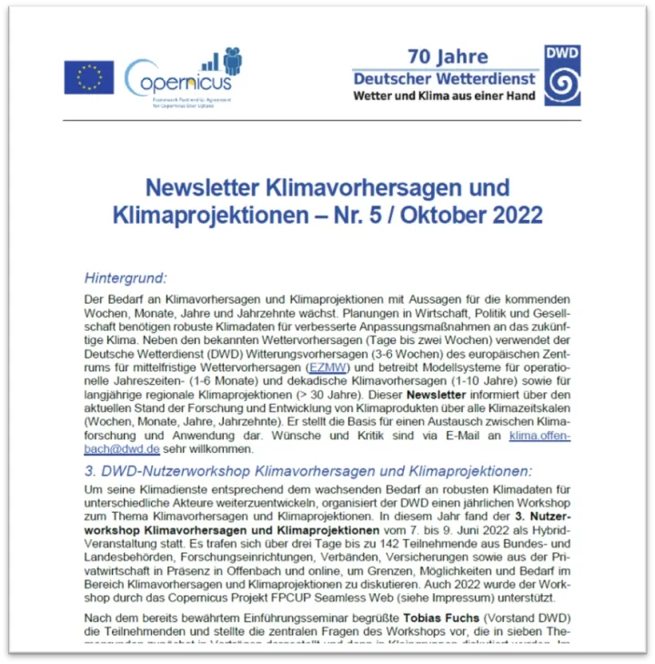 5th Newsletter on Climate Predictions and Climate Projections