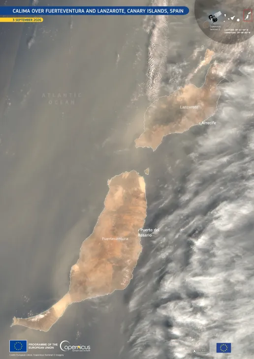 Sentinel-2 image of dust over Canary Islands