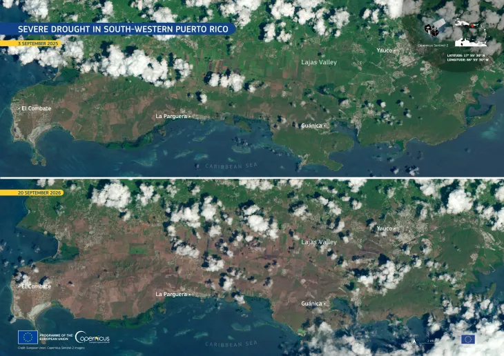 Copernicus Sentinel-2 image showing drought in Puerto Rico