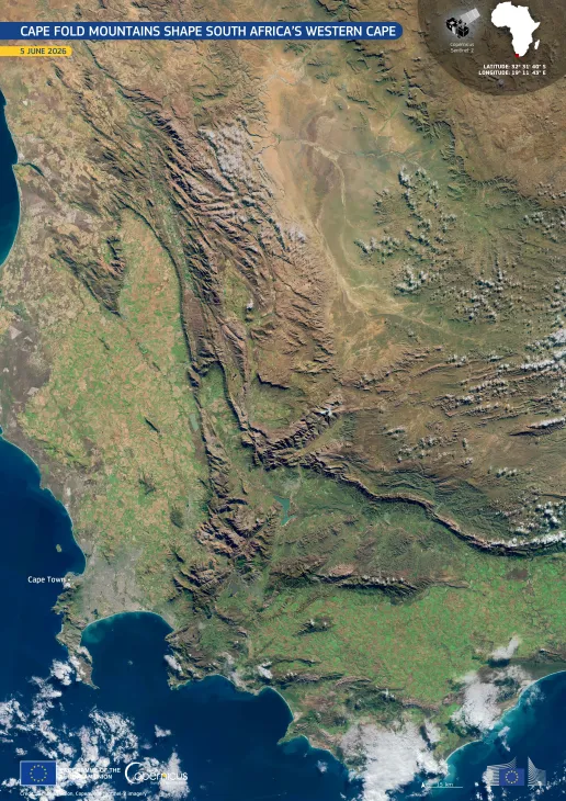 Sentinel-2 image of Cape Fold Mountains in South Africa