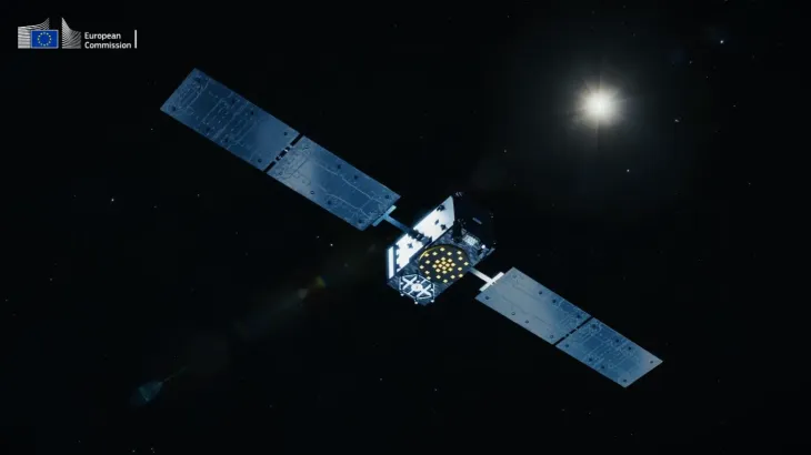 A photorealistic impression of a Galileo 1st Generation Satellite orbiting the Earth at around 23.000km. [Credits – European Commission]