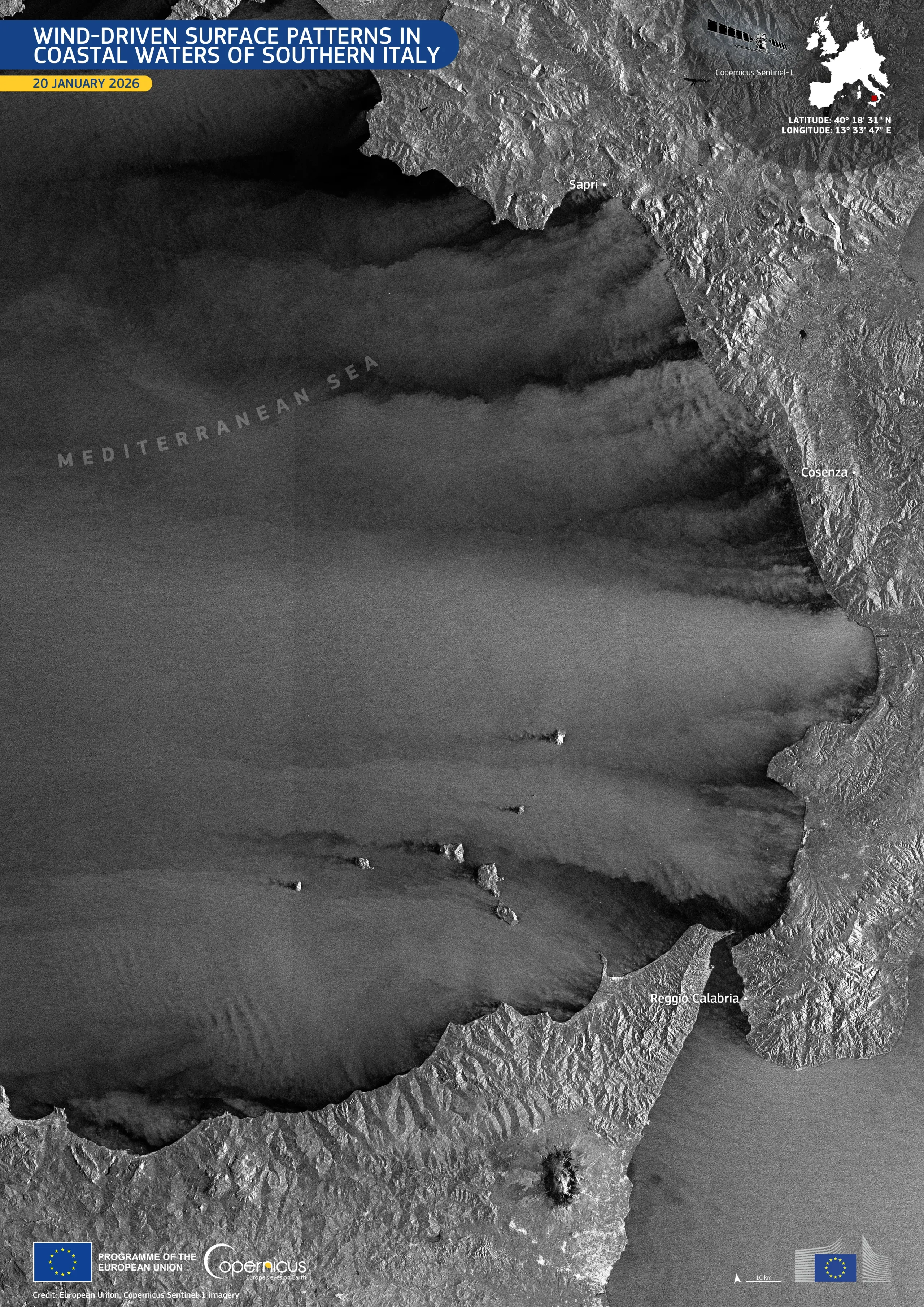 Wind-driven surface patterns in coastal waters of southern Italy
