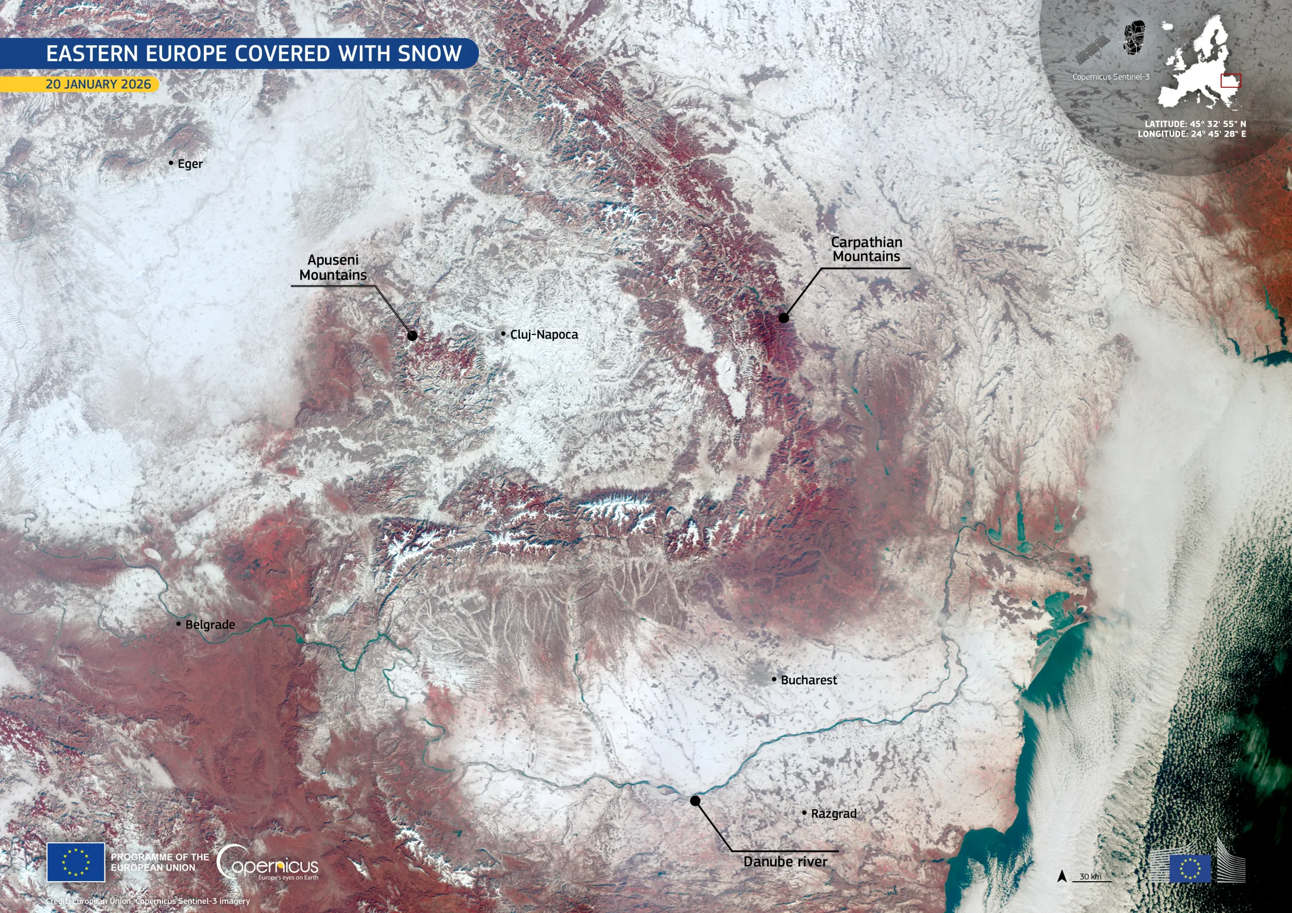 Eastern Europe covered with snow