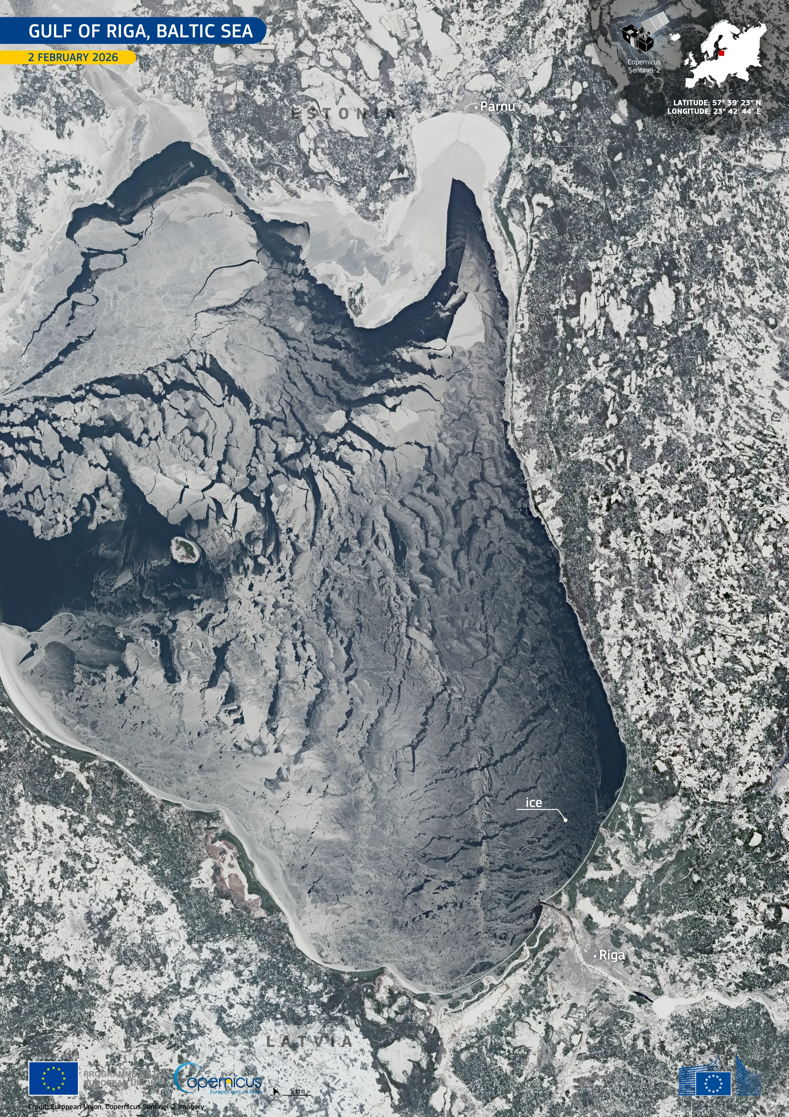 Extensive ice cover across the Gulf of Riga