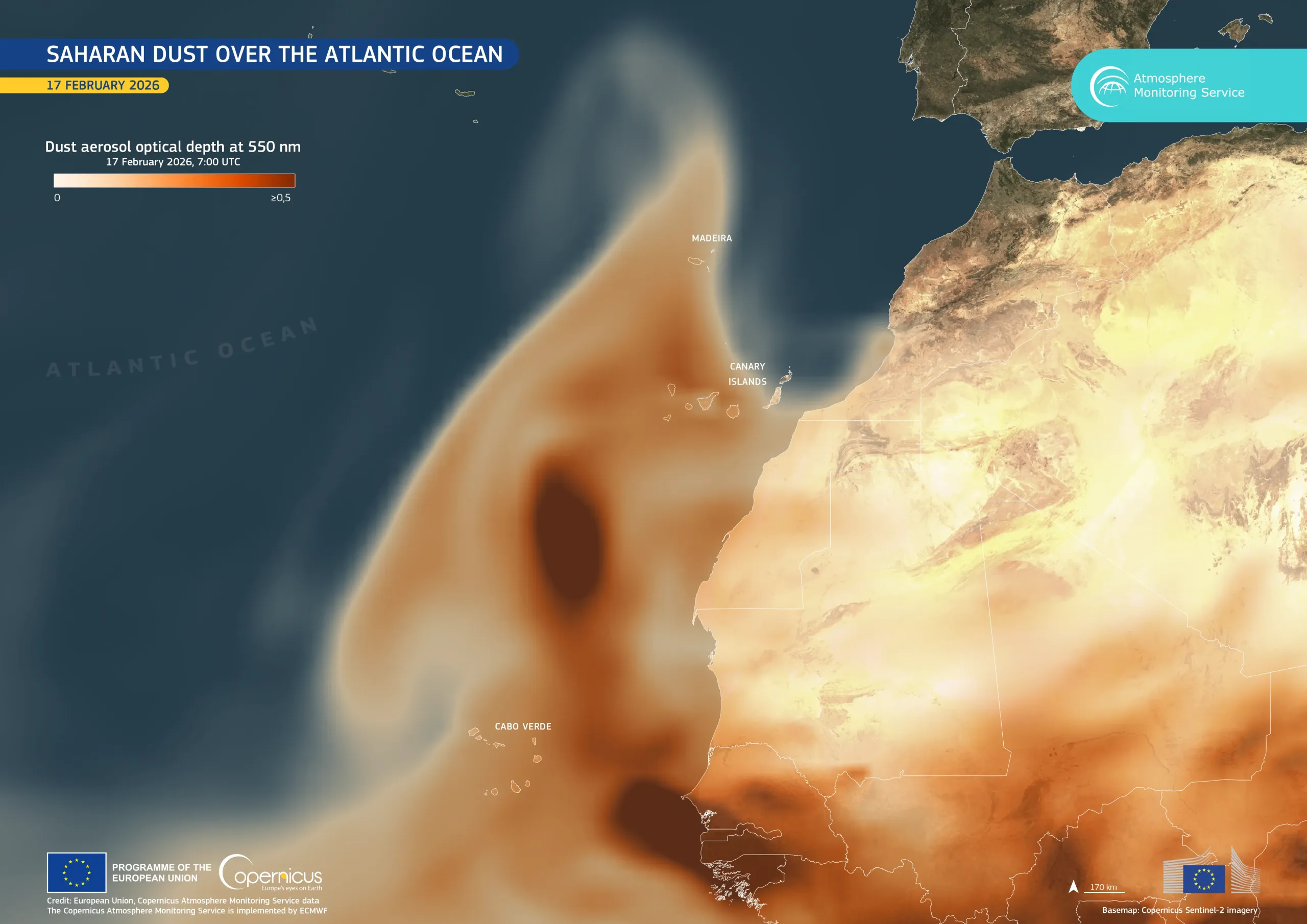 Saharan dust plume over the Atlantic Ocean