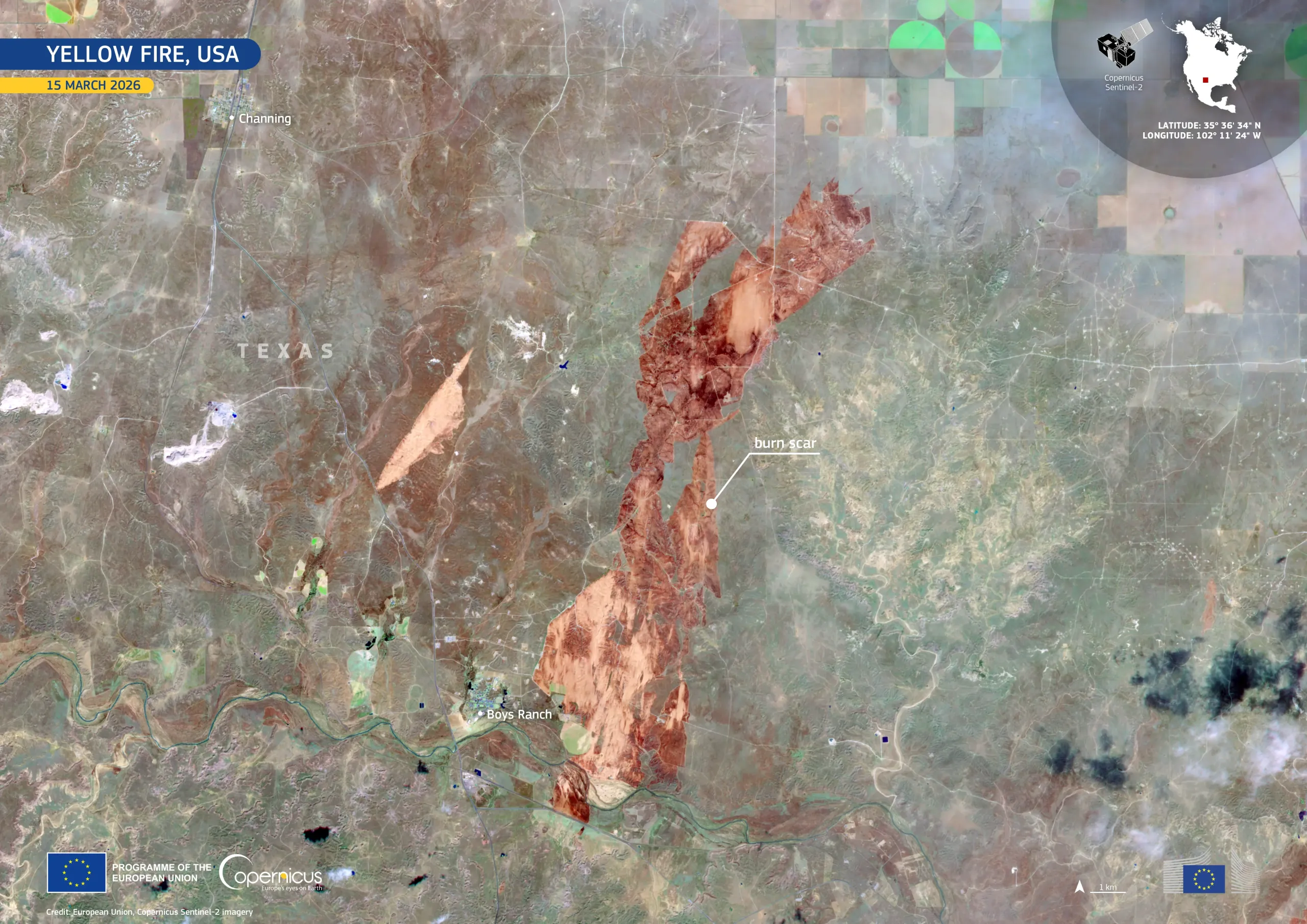 “Yellow Fire” scorches northwestern Texas, USA