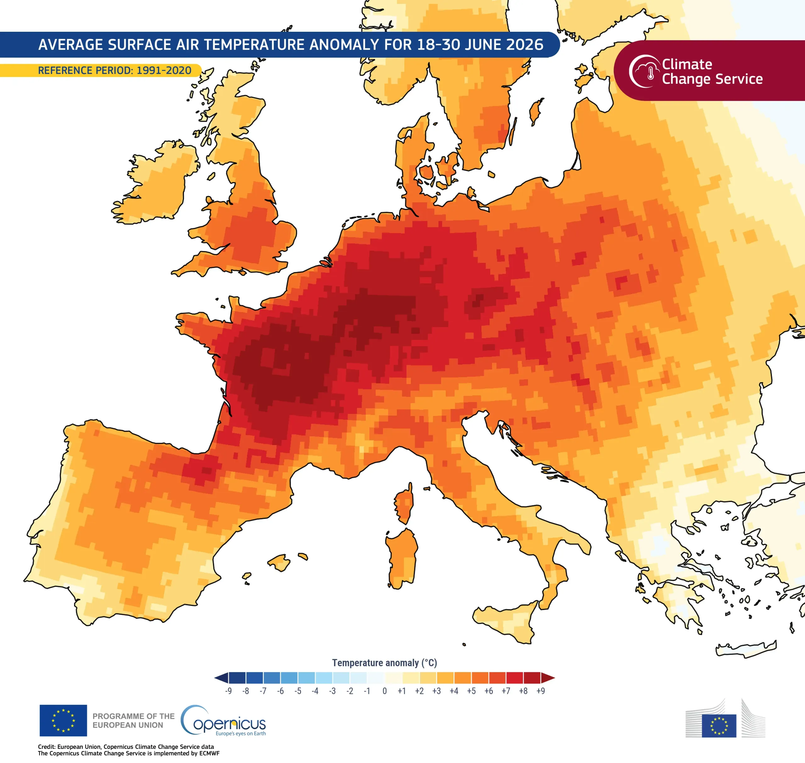 June 2026 was the second-warmest June globally