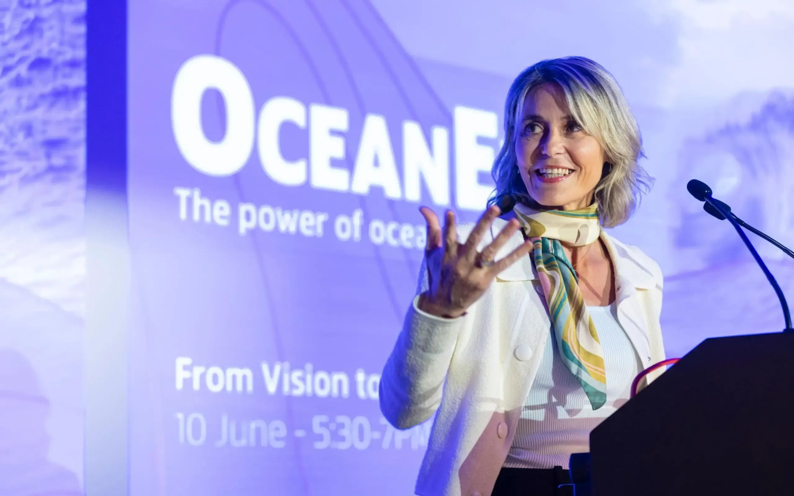 Lorena Boix Alonso, Deputy Director-General at the European Commission’s Directorate-General for Defence Industry and Space, speaks during the OceanEye High-Level Event held during Digital Ocean Week 2026. 