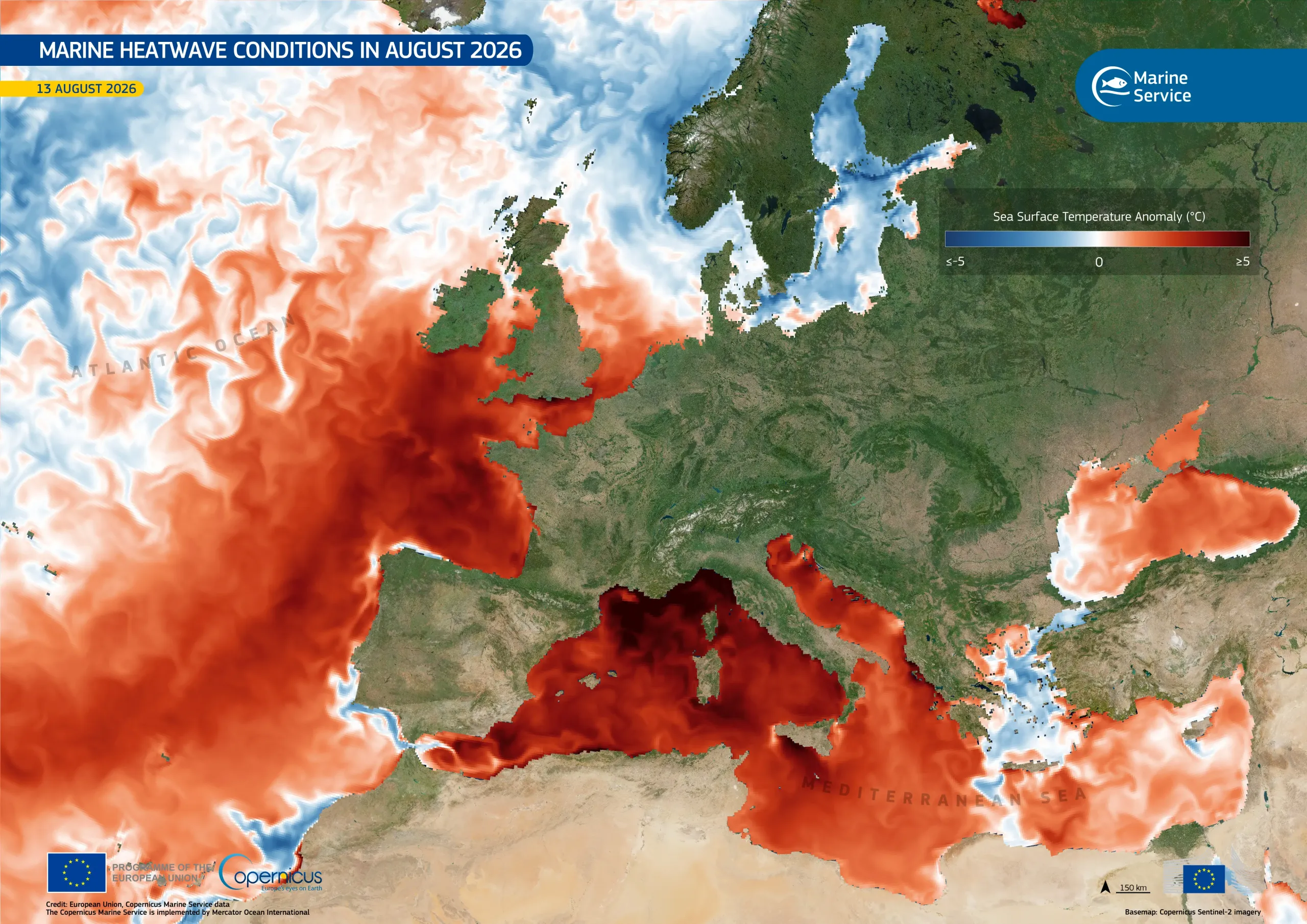 Copernicus Marine data visualisation of sea surface temperature 