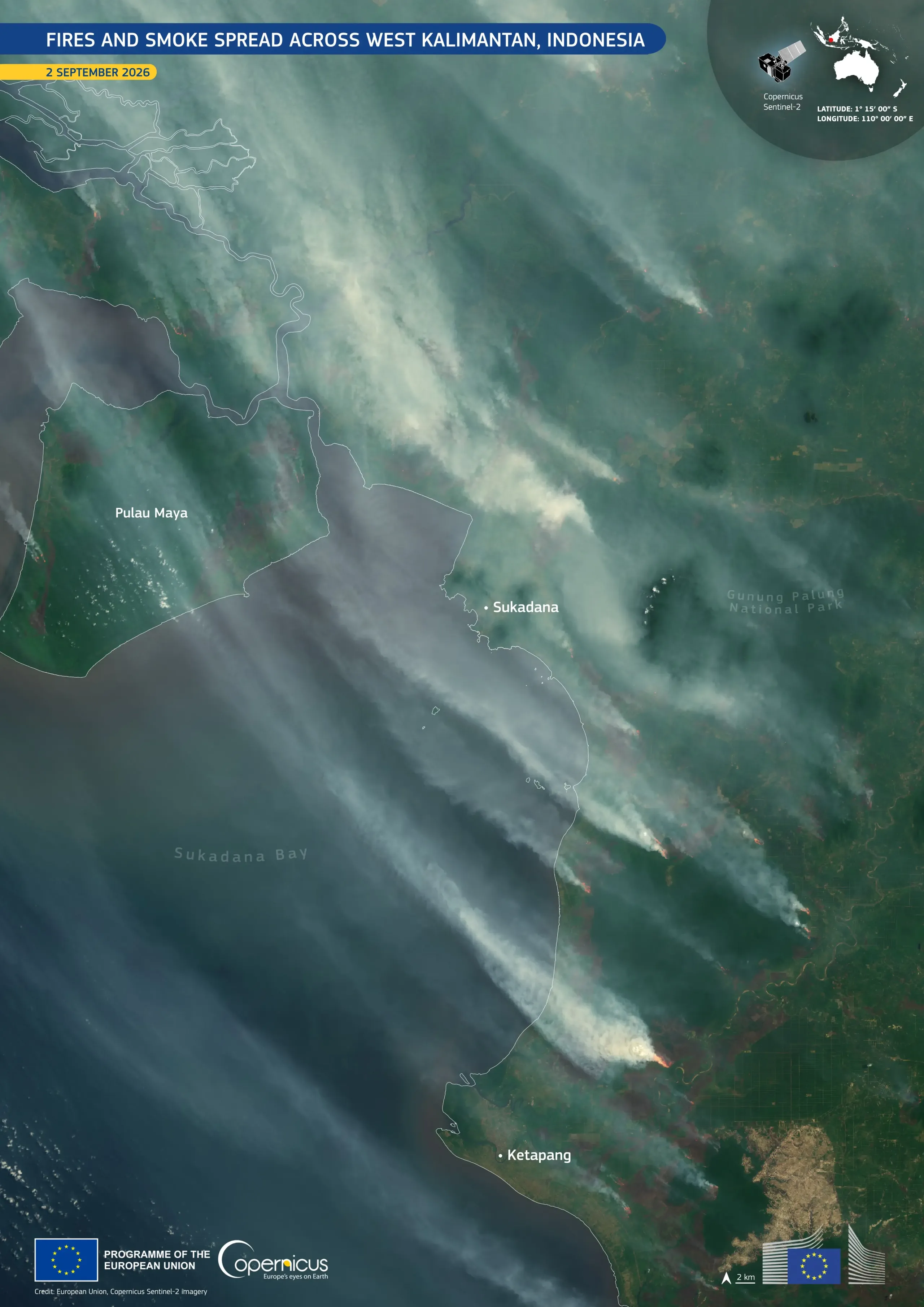Copernicus Sentinel-2 image of wildfires in Indonesia