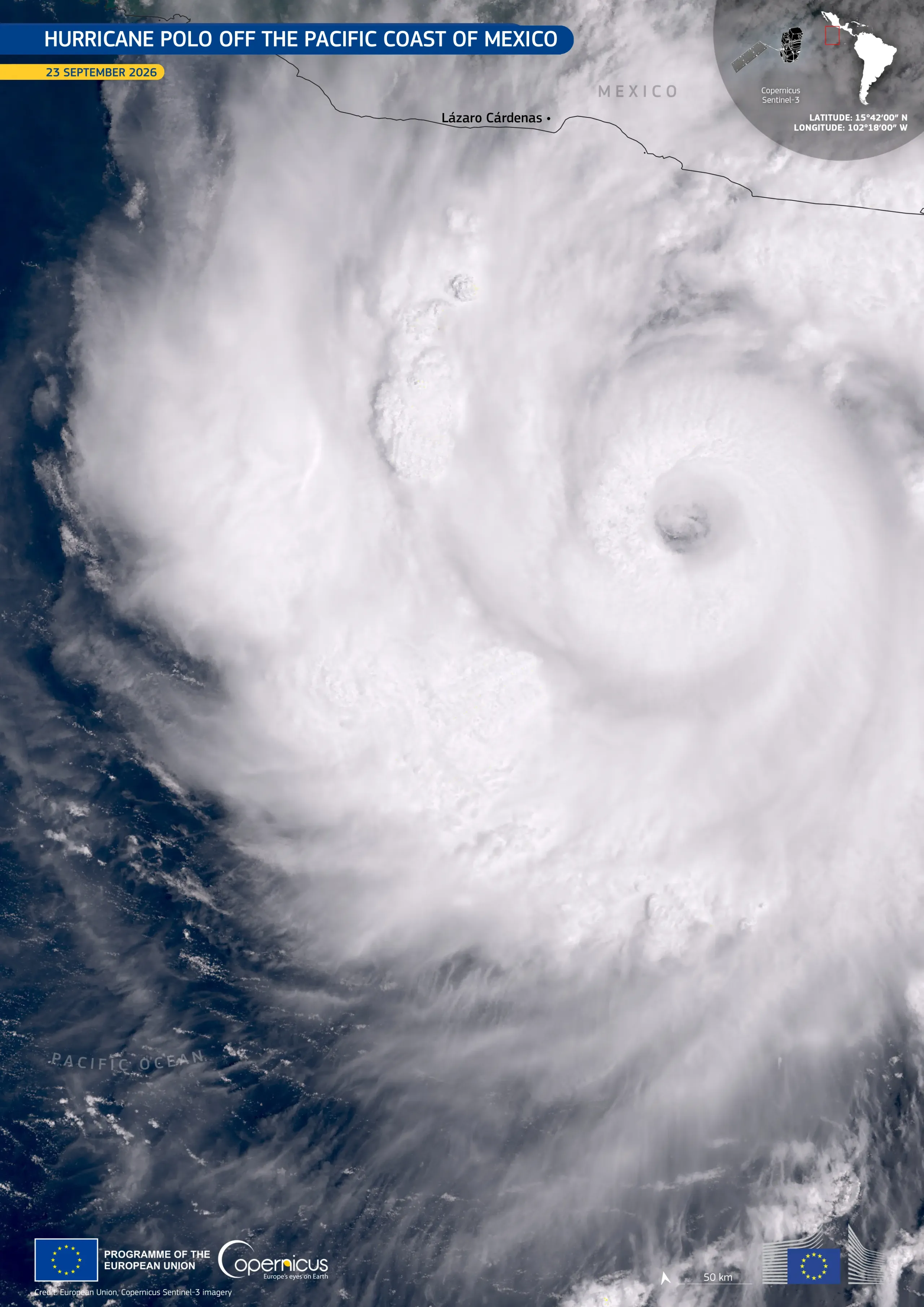 Sentinel-3 image of Hurricane Polo in the Pacific Ocean