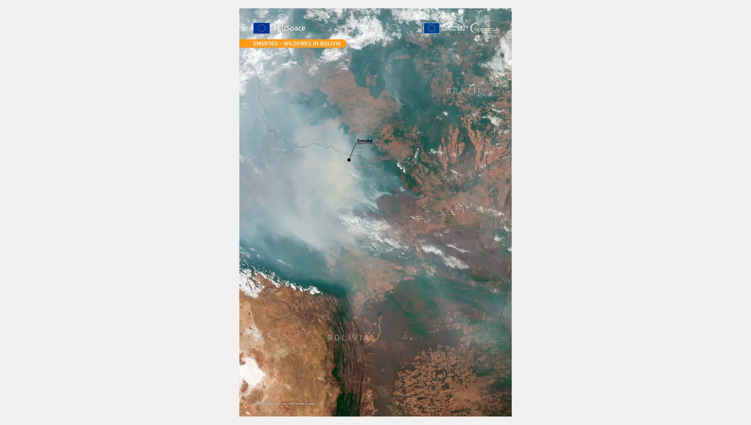 the image shows the smoke plume caused by wildfires in Bolivia