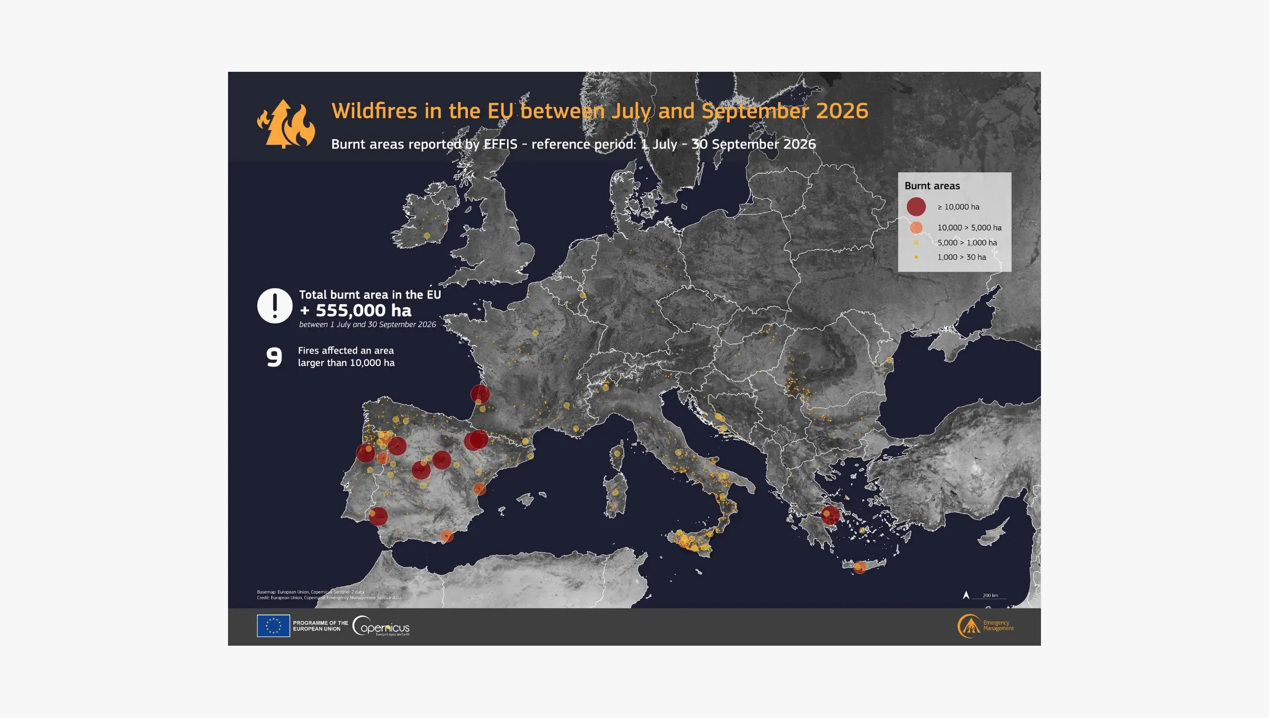 This image shows fires in the EU, which took place from July to September 2026.