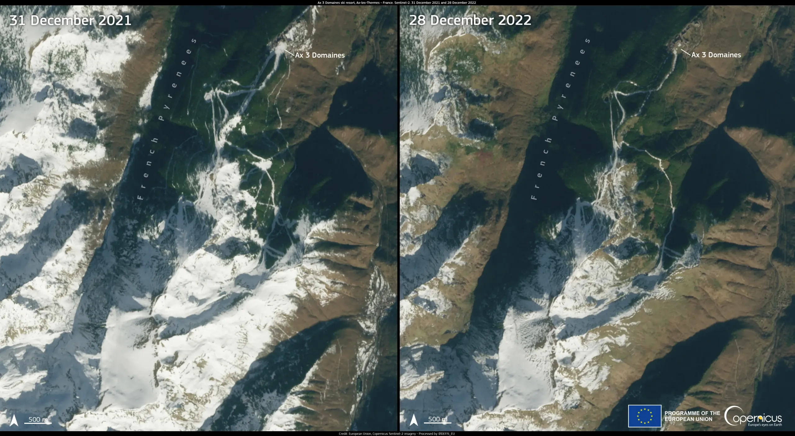 Snow coverage in the Pyrenees in January 2023