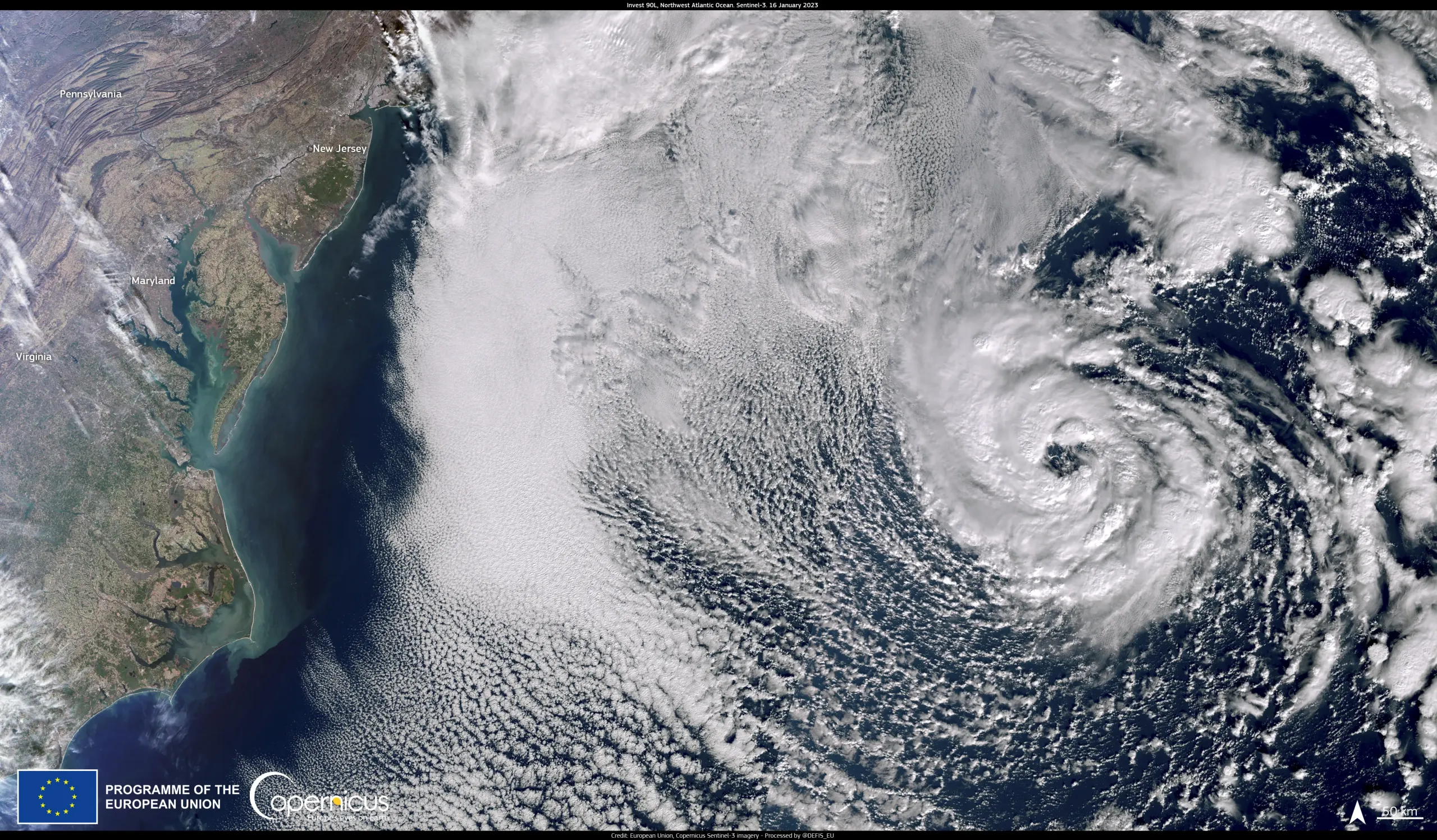 Rare January cyclone in the northern Atlantic Ocean